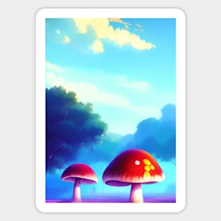 RED MUSHROOMS AND A LIGHT BLUE SKY Sticker